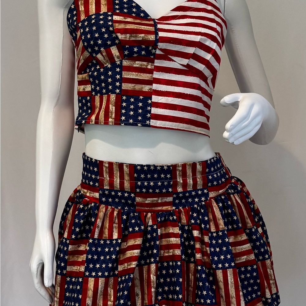 Red and White Mini Skater Skirt Set
